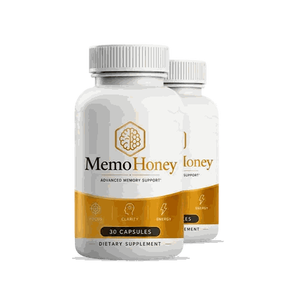 MemoHoney, a white 30-capsule bottle with a gold band
